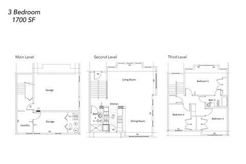 Floor plan for 3 beds, 2 baths, 1956 sqft